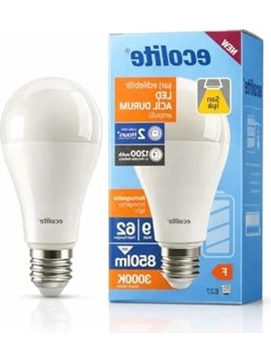 Aesco Şarjlı LED Acil Durum Ampulü, 9W E27, Sarı Renk
