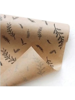 Aesco 70X100 cm Paket Kağıdı, 10'lu Ambalaj, Yaprak Desenli Kraft-Siyah