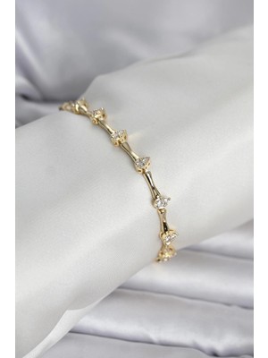 Aesco Mey Ithalat® Pirinç Gold Renk Damla Model Zirkon Taşlı Kadın Bileklik