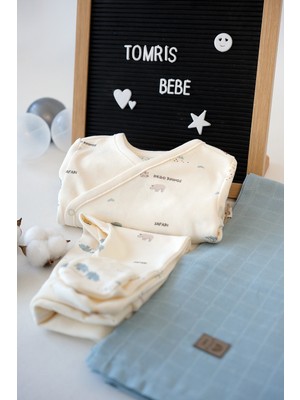 Caramell Yenidoğan 3'lü TAKIM-%100 Pamuklu Zıbın,pantalon ve Müslin Battaniye Seti-0-3 Aymell