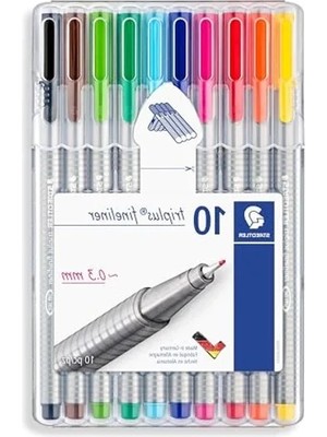 Aesco 0.3 mm Uçlu Üçgen Fineliner Kalem Seti, 10 Adet, Yüksek Kalite