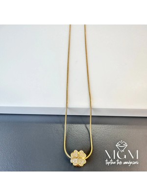 Trend Kapında Zirkon Taşlı Zincir Çelik Uç Kısmı Pirinç Kolyeler 40 + 5 cm Uzatma Payı - KL0108