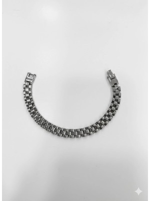 Trend Kapında Rodyum Çelik  Erkek Çelik Bileklik Boy 21.5 cm / En 0.9 mm  - EBL0038