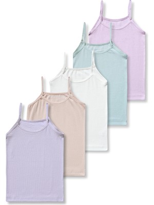 Panfilia %95 Pamuklu Kız Çocuk Ince Askılı 5'li Atlet Set / Fanila / Iç Giyim
