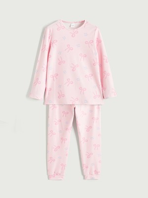 Lc Waikiki Yeni Sezon Bisiklet Yaka Fiyonk Desenli Kız Çocuk Pijama Takımı