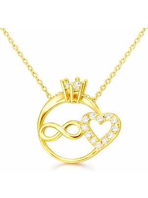 Tienda Elegante Gümüş Sonsuzluk ve Kalp Taşlı Bayan Kolye
