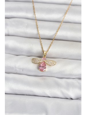 Aesco 316L Çelik Zincir Gold Renk Sinek Model Kadın Kolye