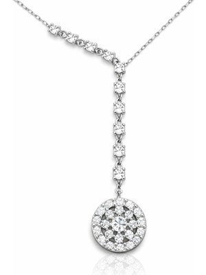 Tienda Elegante Gümüş Sıralı Zirkon Taşlı Çiçek Kadın Kolye