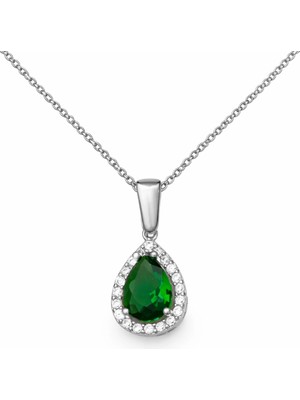 Tienda Elegante Gümüş Damla Zümrüt Taşlı Kadın Kolye