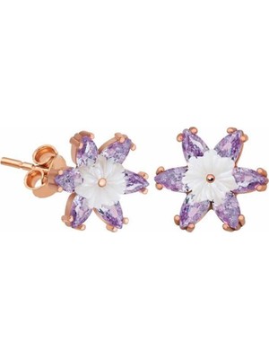 Tienda Elegante Gümüş Lila Lotus Çiçeği Küpe