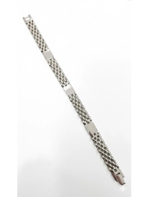 Trend Kapında Rodyum Çelik  Erkek Çelik Bileklik Boy 21.5 cm / En 1 cm  - EBL0054