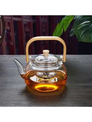 Deconox Bambu Saplı Isıya Dayanıklı Borosilikat Cam Süzgeçli Demlik 1000ML, Isıya Dayanıklı Cam Bitk