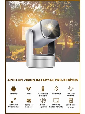 Apollon Vision Akıllı Projeksiyon (, 9750MAH, 150 Ansi Lumen)
