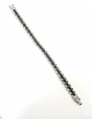 Trend Kapında Rodyum-Siyah Çelik  Erkek Çelik Bileklik Boy 21.5 cm / En 0.9 mm  - EBL0049