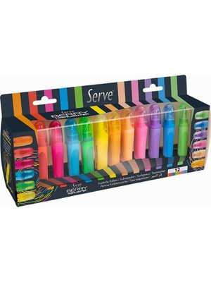 Serve Fosforlu Kalem, 12 Renkli Set