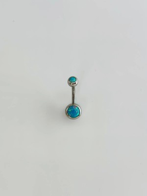 Trend Kapında Mavi Opal Taş Detaylı Göbek Piercing