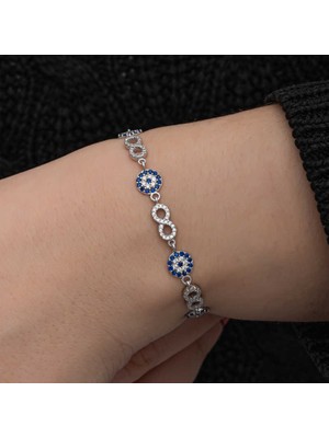 Tienda Elegante ​Gümüş Nazar Boncuklu Sonsuzluk Kadın Bileklik