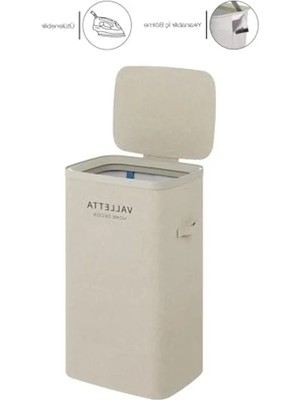 Aesco Valletta Paloma 60L Tek Yıkanabilir Bölmeli Katlanabilir Kumaş Kirli Çamaşır Sepeti Cappuccino Beige