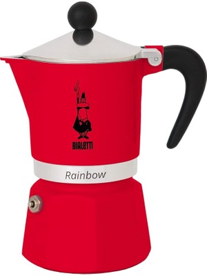 Bialetti - Rainbow: 1 Cup Ocak Üstü Espresso Pişirici - 60ML - Kırmızı Renk - Alüminyum Gövde - Pate