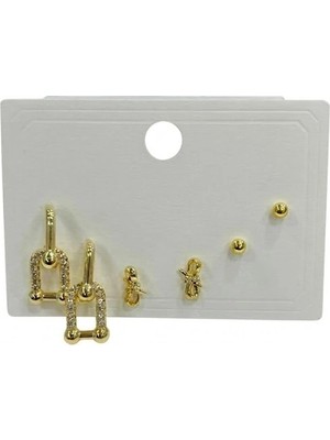 Trend Kapında Zirkon Taşlı Pirinç Altılı Kombin Küpe - KP00647