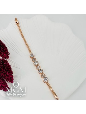 Trend Kapında Rose Zirkon Taşlı Pirinç Bileklikler 18,5 cm - KBL0048