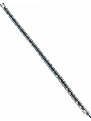 Trend Kapında Rodyum-Mavi Çelik  Erkek Çelik Bileklik Boy 21.5 cm / En 0.6 mm - EBL0070