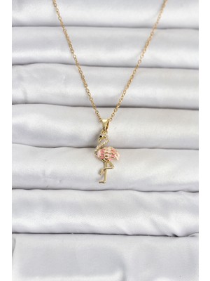 316L Çelik Zincir Gold Renk Flamingo Model Kadın Kolye