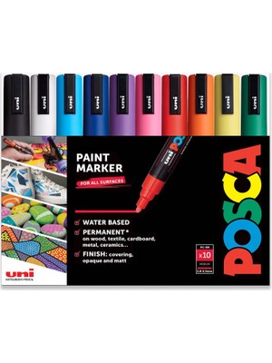Posca Su Bazlı Kalıcı Kalemi - Çoklu Yüzey Kullanımı - Pc-5m, 1,8-2,5 mm Orta - 10'lu Paket