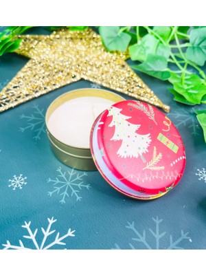 Giftmoda Kırmızı Yeni Yıl Tasarımlı Kokulu Teneke Mum (Kırmızı)