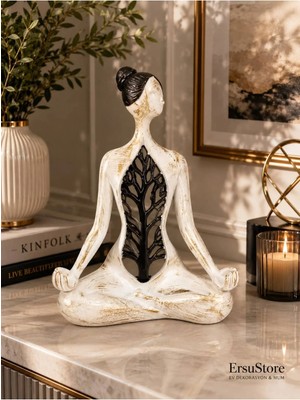 Ersu Store Yoga Meditasyon Heykeli – Hayat Ağacı Figürlü Dekoratif Biblo  Zen Ev Dekoru