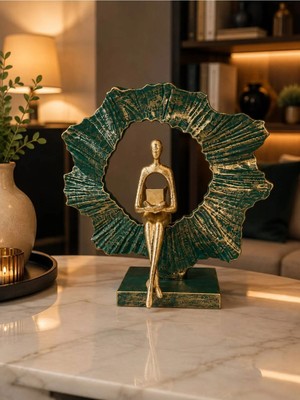 Ersu Store 30CM Modern Soyut Insan Figürlü Dekoratif Biblo – Gold Krem Halka Tasarımlı Lüks Salon, Ofis ve Kitaplık Dekoru