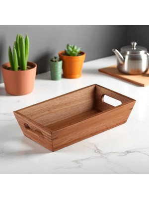 Deconox Akasya Ağacından Ekmek Sepeti - Doğal Ekmeklik, Şık Ekmek Sunumluk (23X13X7CM) - Kahva