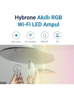 Hybrone LED Rgb Wi-Fi Akıllı Ampul, 16 Milyon Renk, 900 Lümen, E27 Duy, Uygulama ile Uzaktan Kontrol