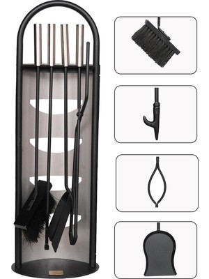 Somineco Somıneco 5 Li Lüx Ithal Inox Standlı Şömine-Soba Maşa Takımı Aksesuar Set 024