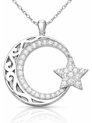 Tienda Elegante Gümüş Desenli Ay Yıldız Kadın Kolye