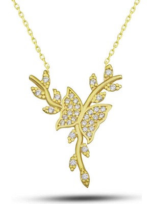 Tienda Elegante Gümüş Gold Daldaki Kelebek Kadın Kolye