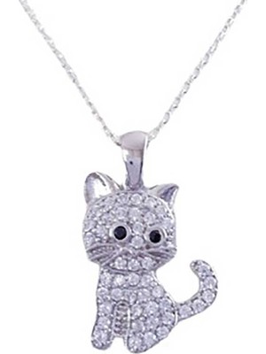 Tienda Elegante Gümüş Kedi Kadın Kolye