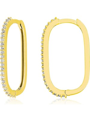 Tienda Elegante Gümüş Zirkon Taşlı Halka Kadın Küpe