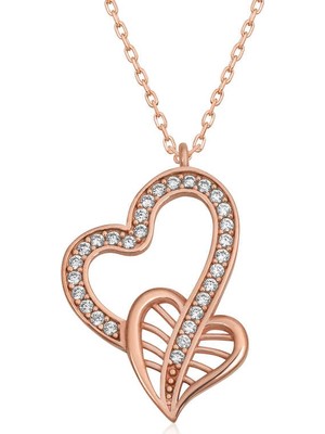 Tienda Elegante Gümüş Rose Birleşmiş Kalpler Kadın Kolye