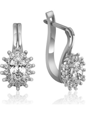 Tienda Elegante Gümüş Mengeçli Oval Kesim Küpe