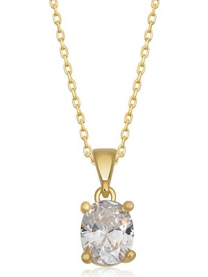 Tienda Elegante Gümüş Gold Oval Zirkon Taşlı Kadın Kolye