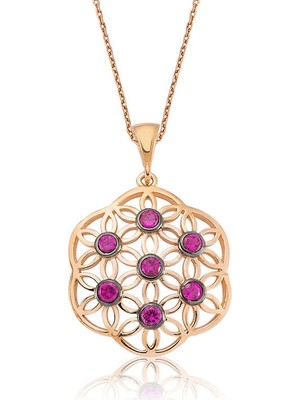 Tienda Elegante Gümüş Pembe Yaşam Çiçeği Bayan Kolye