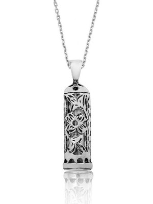 Tienda Elegante Gümüş Çiçek Cevşen Dualı Silindir Kolye