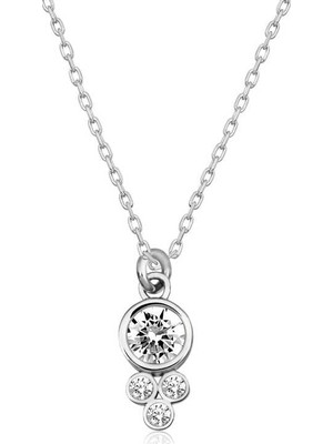 Tienda Elegante Gümüş Çiğ Damlası Yuvarlak Tektaş Bayan Kolye