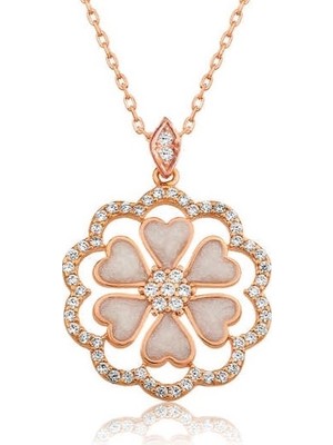 Tienda Elegante Gümüş Rose Kalp Çiçek Bayan Kolye