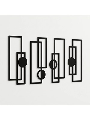 Vesma Modern Geometrik 4'lü Duvar Tablosu Seti - Siyah Mdf Duvar Dekoru