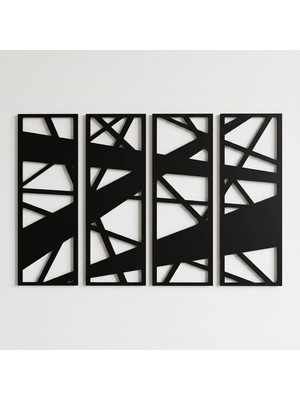 Vesma Soyut Geometrik 4'lü Duvar Tablosu Seti - Siyah Mdf Duvar Dekoru
