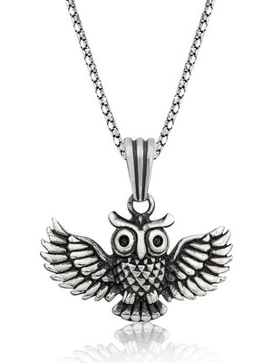 Tienda Elegante Gümüş Baykuş Erkek Kolye