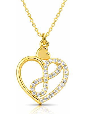 Tienda Elegante Gümüş Gold Kalp İçinde Sonsuzluk Kadın Kolye