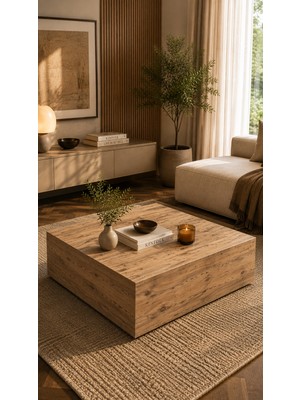 Nenu Nova Kare Orta Sehpa 70X70 Atlas Çam Modern Salon Sehpası